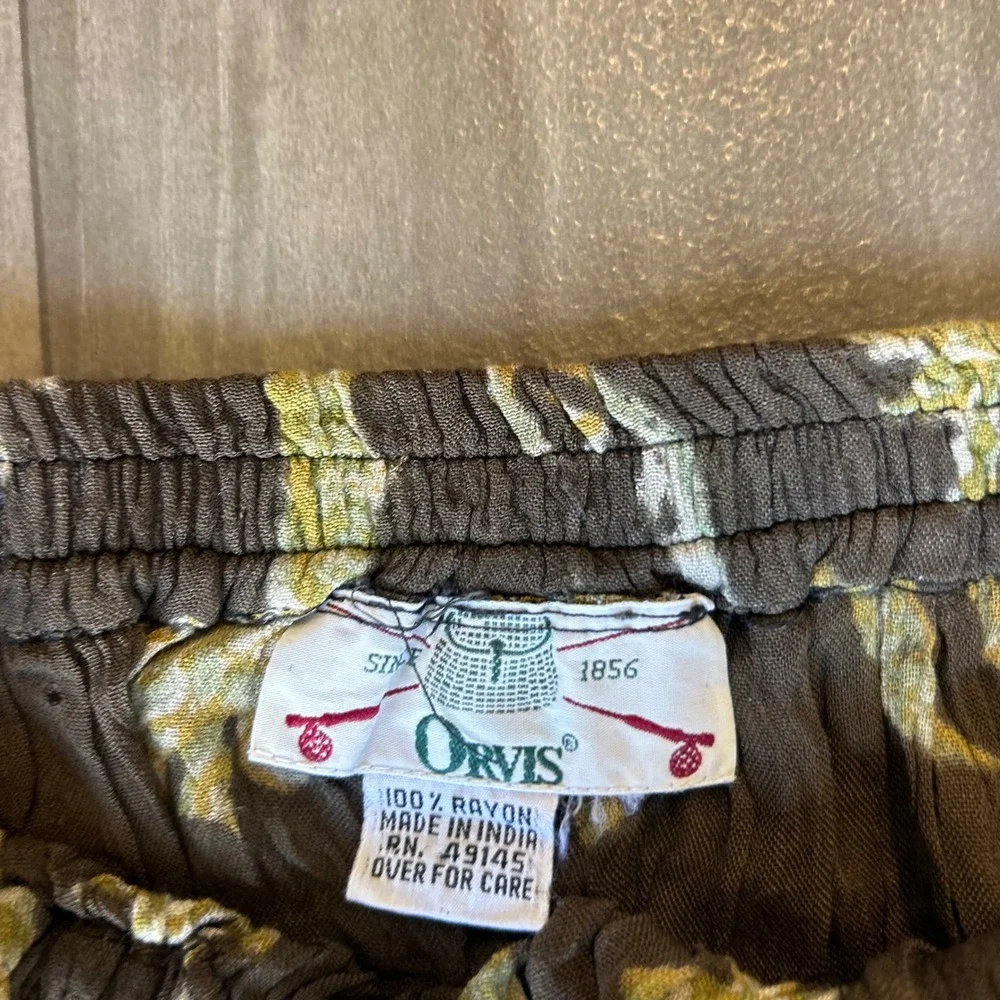 Orvis Brown Rayon Celestial Sun Moon Print Midi Skirt Elastic Waist Boho 0833